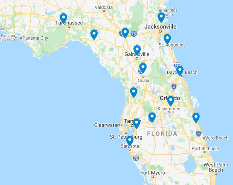 Map of Florida with Ring Power locations